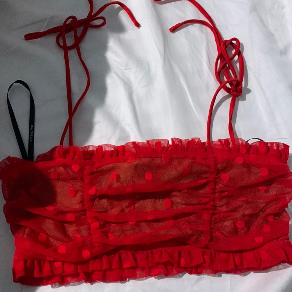 Majorelle red polka dot crop top xs